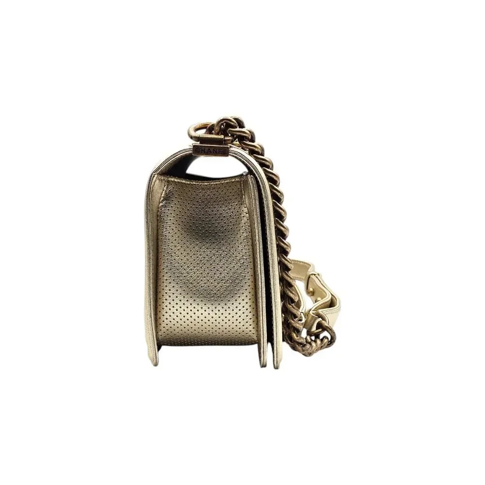 Chanel Medium Boy Perforated Gold Leather with Antique GHW